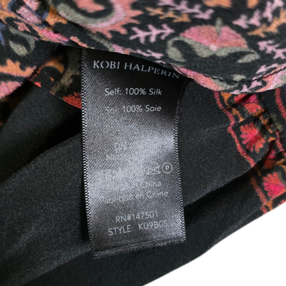Kobi Halperin Silk Blouse Size Small Boho Print Black Red Top Abstract - Picture 7 of 9